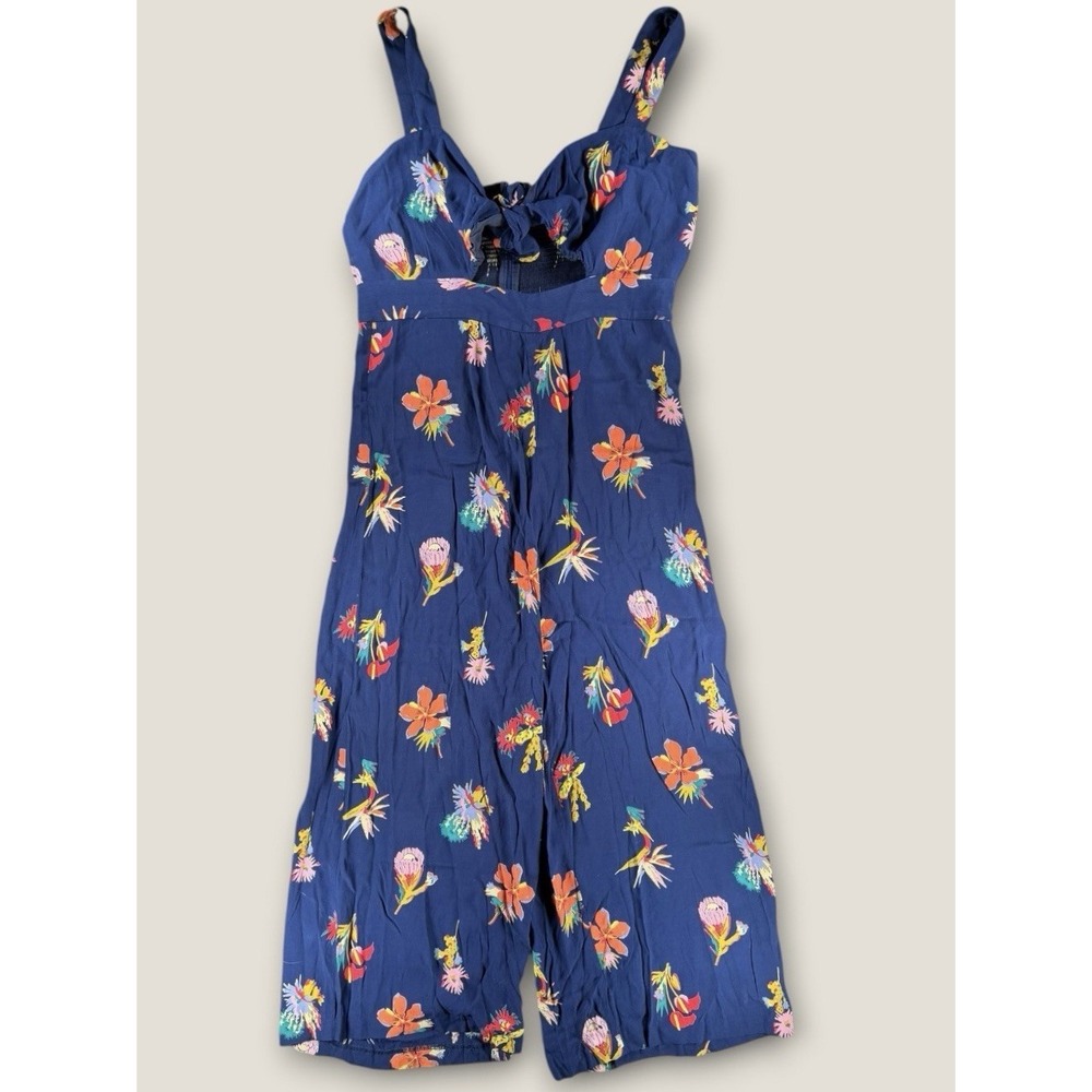 Madewell Plumeria Tie Front Jumpsuit Navy Blue Tropical Floral Size 14 Wide Leg
